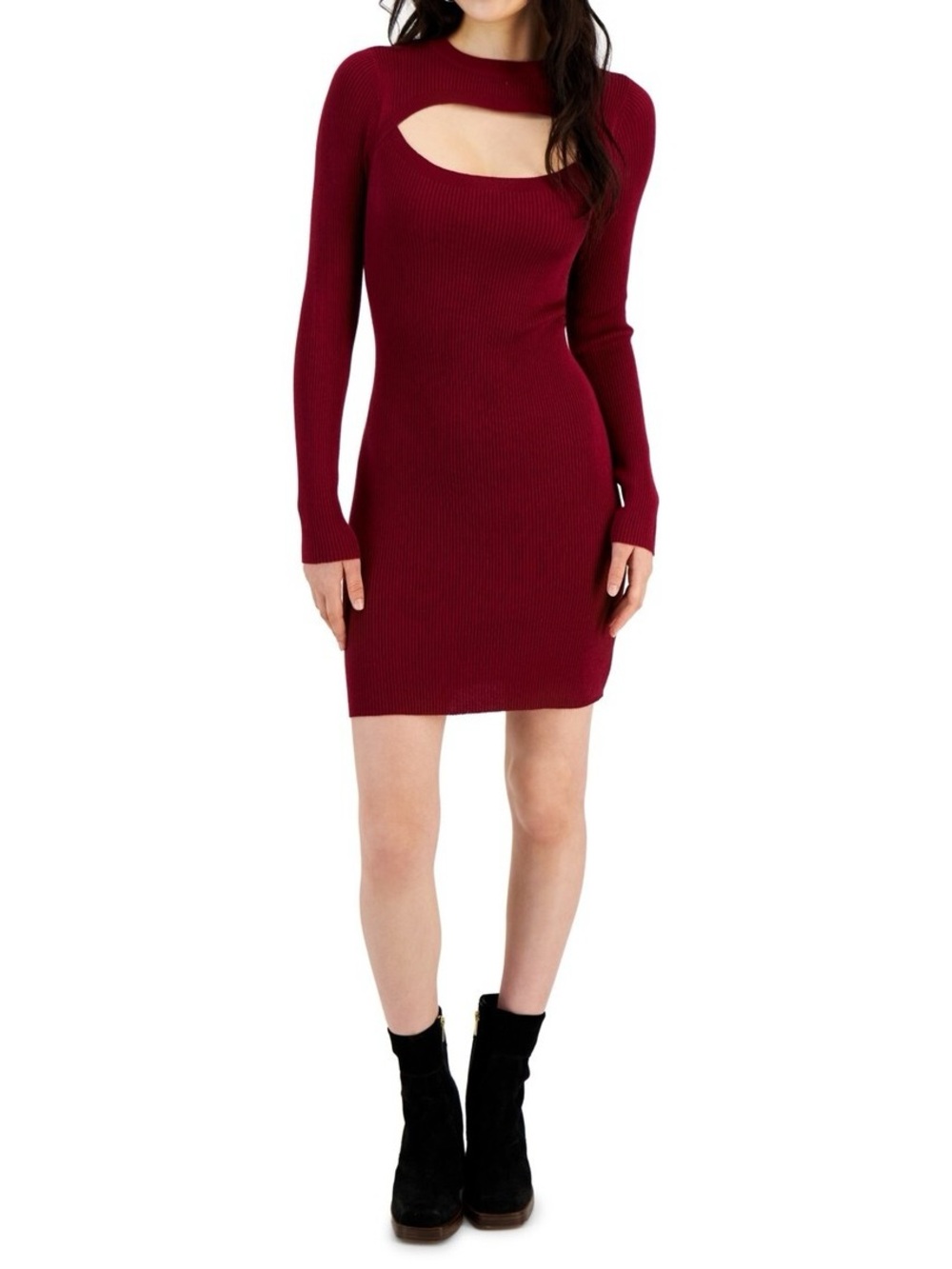 Derek Heart Ribbed Cutout Mock Neck Bodycon Mini Sweater Dress Size Medium